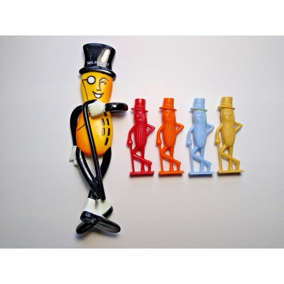 Mr. Peanut Planters Lot Of 5 Items Bendy Figure Red Orange Blue Tan Whistles - Picture 6 of 10